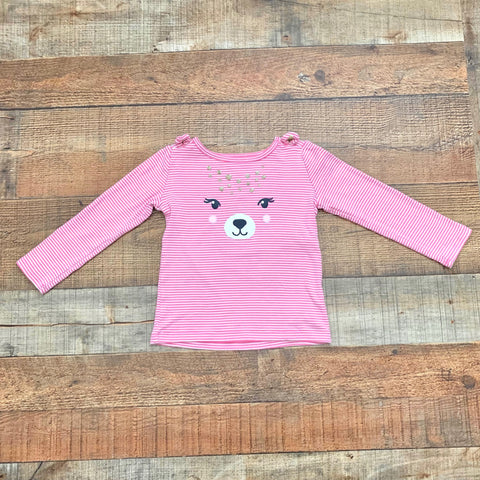 Carter's Pink/White Stripe Animal Face Top- Size 4T