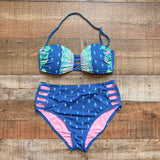Lilly Pulitzer Teal/Turquoise Print High Waisted Side Cutout Bikini Bottoms- Size 4 (see notes, we have matching top)