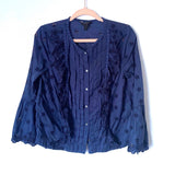 J Crew Navy Eyelet Button Up Pleated Bell Sleeve Blouse- Size 2