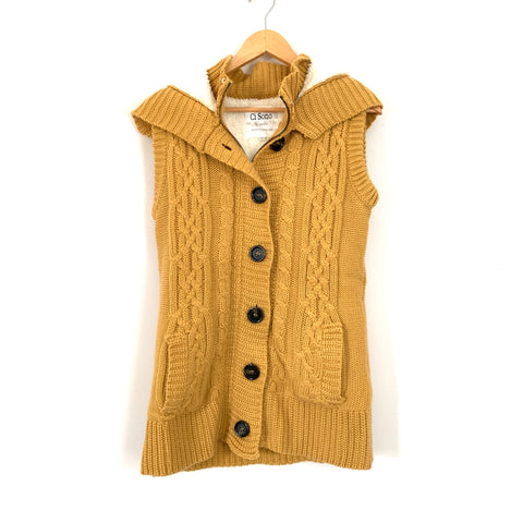 Ci Sono Yellow Knit Vest with Fur Lining and Hoodie- Size L
