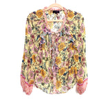 Hale Bob Tan Floral Print Sheer Blouse- Size S