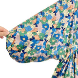 Entro Lilac/Blue/Green/Mustard Floral Front Tie with Balloon Sleeves Dress- Size S
