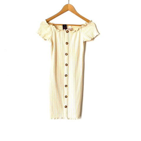 NOBO Cream Faux Button Up Dress- Size S