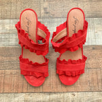 Free People Red Rosie Ruffle Stacked Heel- Size 39 (Sold Out Online!)