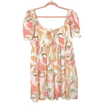 Abercrombie & Fitch Peach/Coral/Green Floral Keyhole with Double-Tie Detail Babydoll Dress- Size XL (sold out online)