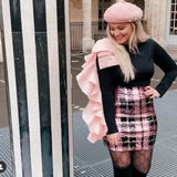 Misslook Black Top with Pink Ruffle Sleeve- Size M