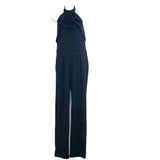 No Brand Black Open Back Halter Tie Neck Jumpsuit- Size XL