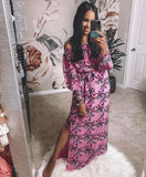 WAYF Pink and Purple Birds of Paradise Print Off the Shoulder Side Slit Maxi Dress NWT- Size S (sold out online)