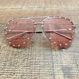 No Brand Silver Frame Pink Lens With Silver Studs Sunglasses