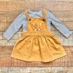 Little Me Corduroy Bunny Jumper Dress with Striped Long Sleeve Top- Size 18M (sold as a set)