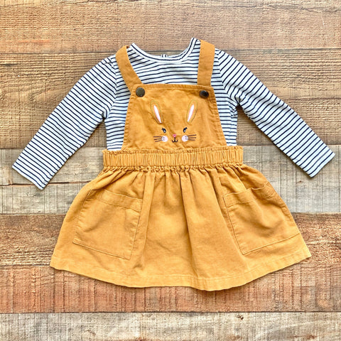 Little Me Corduroy Bunny Jumper Dress with Striped Long Sleeve Top- Size 18M (sold as a set)