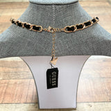 Guess Gold and Black Leather Strap with Knot and Gold Chain Tassel Long Necklace NWT