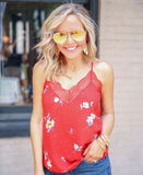 Lovestitch Red Floral Lace Trim Cami- Size S