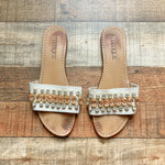 Mystique Tan Jeweled Slide Sandals- Size 9 (see notes)