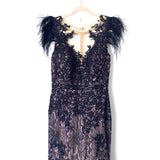 Mac Duggal Black High Neck Feather Embellished Cap Sleeve Mermaid Gown NWT- Size 4
