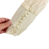 No Brand Cream Mesh and Lace with Beaded Detail and Ribbon Tie Mock Neck Top- Size ~XS (see notes)