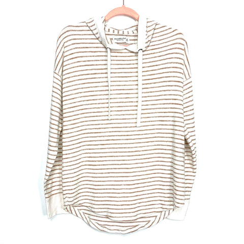 Abercrombie & Fitch White/Tan Striped Soft A&F Cozy Hoodie- Size M