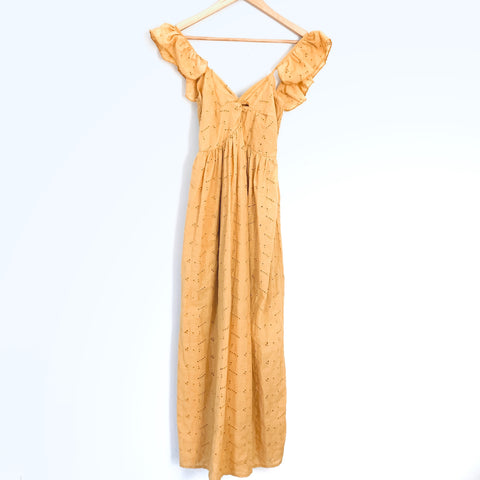 Chicwish Mustard Eyelet Midi Dress- Size ~S