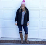Leith Heathered V-Neck 3/4 Sleeve Top- Size XL