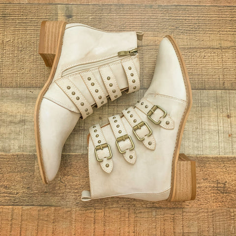 Ccocci Cream Studded Belted Booties- Size 7 (LIKE NEW)