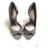 BCBGMaxazria Suede Peep Toe Heels with Leather Sole- Size 6