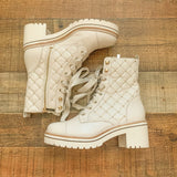 Michael (Michael Kors) Cream Leather Upper Studded Lace Up Combat Boot- Size 6.5 (In Great Condition!)