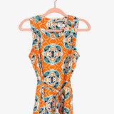 Crown & Ivory Orange/White/Blue Pineapple Belted Midi Dress- Size S