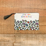 No Brand White/Animal Print "You Are Beautiful" Pouch