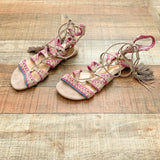 Schutz Leather Sole Ankle Wrap Tassel Sandals- Size 7