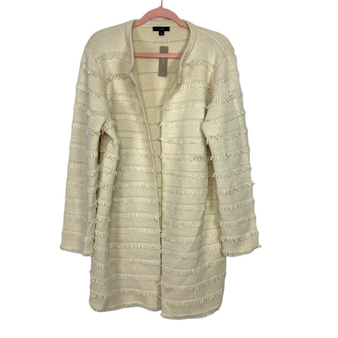 J.Crew Cream Juliette Collarless Fringe Wool Sweater-Blazer NWT- Size L