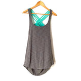 Lululemon Gray Exposed Back Turquoise Built In Bra Tank- Size ~ L