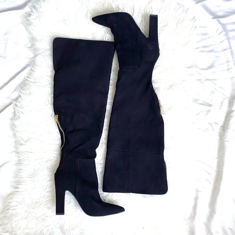 Shoedazzle Black Over The Knee Pointed Toe Heel Boots- Size 8.5