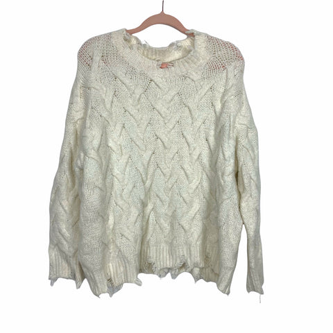 Wishlist Cream Distressed Hem Sweater- Size S/M