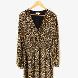 WAYF Leopard Print Long Sleeve Dress- Size XL