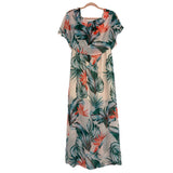 Haoduoyi Tropical Ruffle Off the Shoulder Side Slits Dress- Size M (see notes)