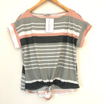 White Birch Striped Front Knot Top NWT- Size S