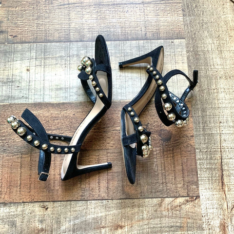 Cecconello Black Suede Studded Ankle Strap Sandal Heels- Size 7