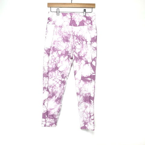 Offline by Aerie Purple Tie Dye Leggings with Ribbed Side Panels & Waistband NWT- Size L (Inseam 23”)