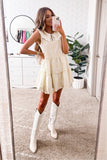 Just Me Yellow Floral Tiered with Ruffles and Keyhole Neck with Detailed Collar Dress- Size S