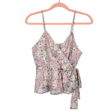 Peach Love Pink Floral Surplice Faux Wrap Top- Size S