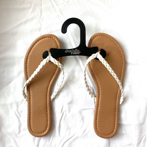 Charlotte Russe Tan Flip Flops with White Braided Straps NWT- Size 6