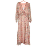 Buddy Love Pink Metallic Floral Deep V Neck and Front Slit Dress NWT- Size S