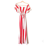 Main Strip Off the Shoulder Ruffle Belted Dress with Slit- Size S