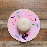 Marleylilly Pink Paper Straw Monogrammed WBR Sprinkle Donut Adjustable Sun Hat NWT