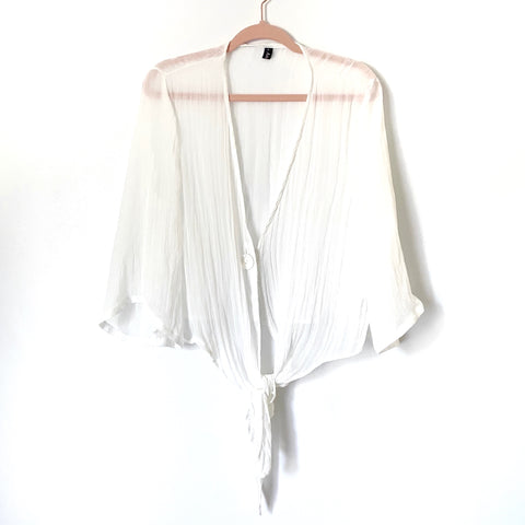 Amaryllis White Sheer Tie Front Top- Size L (see notes)