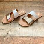 Beach By Matisse White Leather Upper Gold Double Strap Slip On Sandals NWOT- Size 7