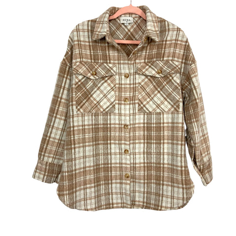 AURA Tan Plaid Shacket NWT- Size XS