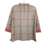 Tahari Grey and Red Grid Mock Neck Sweater with Zipper Back- Size M