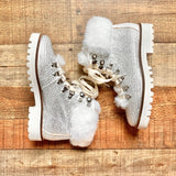Jessica Simpson White Rhinestone Faux Fur Boots- Size 7 (see notes)