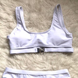 Gym Groupie White Bikini Top with Buckle- Size S (TOP ONLY)